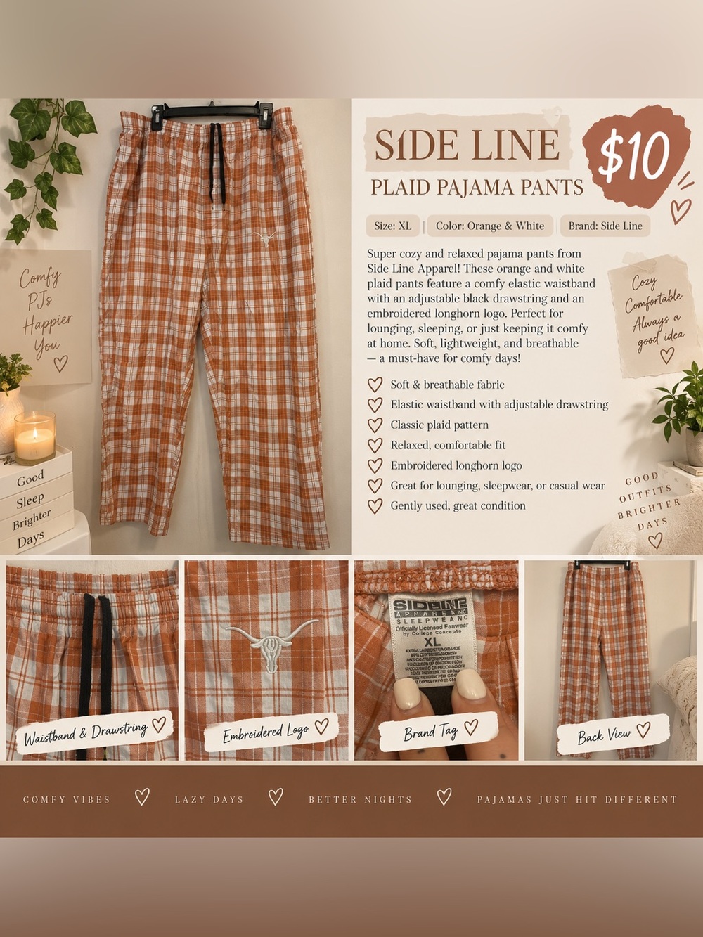 Side Line Orange & White Plaid Pajama Joggers